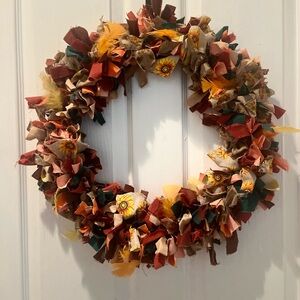Festive Autumn Wreath with Multicolor Fabric Accents